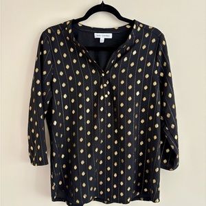 Black and Gold Relaxed Blouse with Mandarin Collar